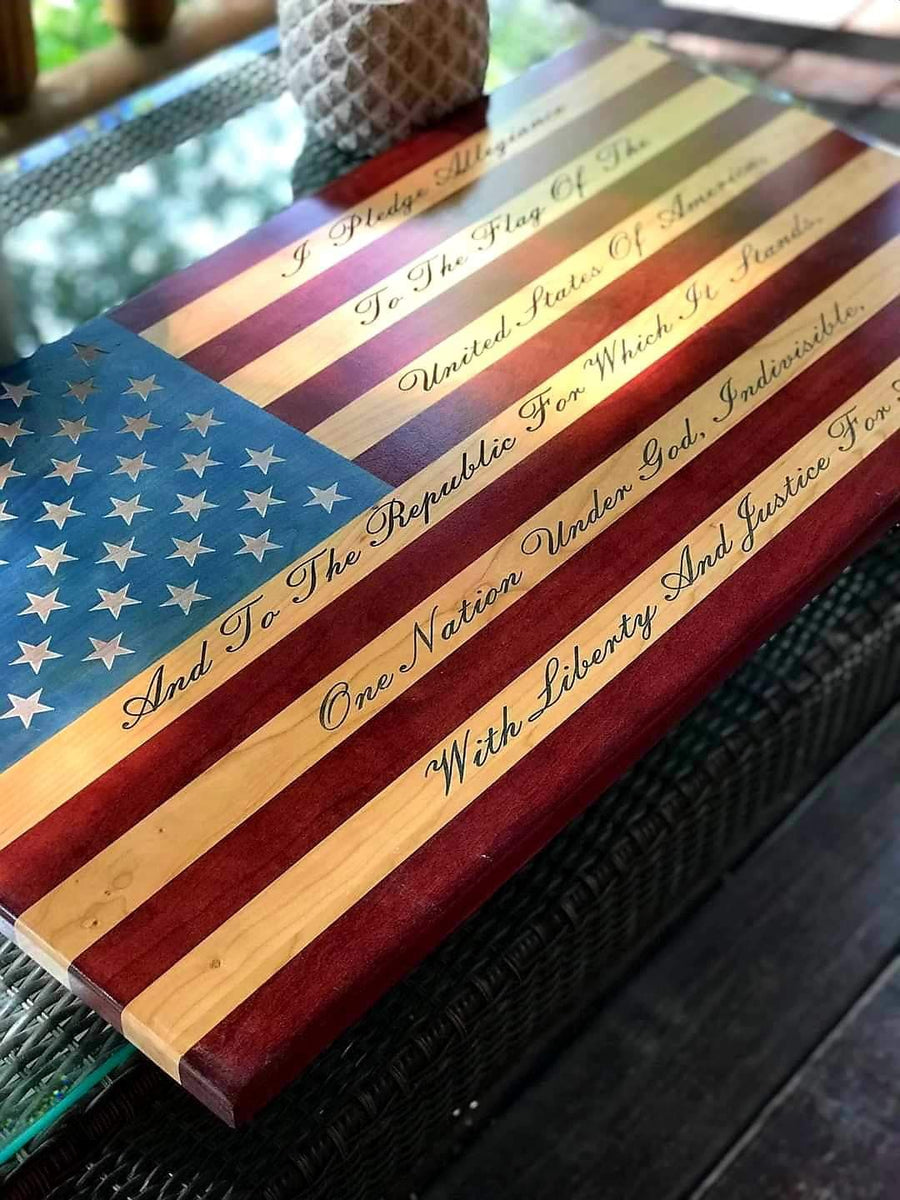 American Flag with Pledge of buy Allegiance Engraved Wooden Sign in White Oak, Walnut, Cherry or Maple Wood