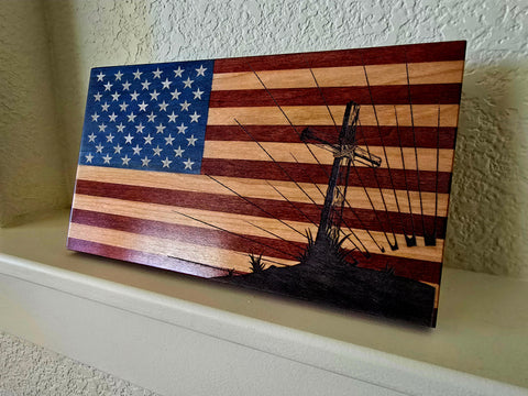 God & Country Wood Desktop Flag